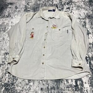Disney Classics Grumpy Shirt Mens Large Gray Corduroy Long Sleeve Button Up